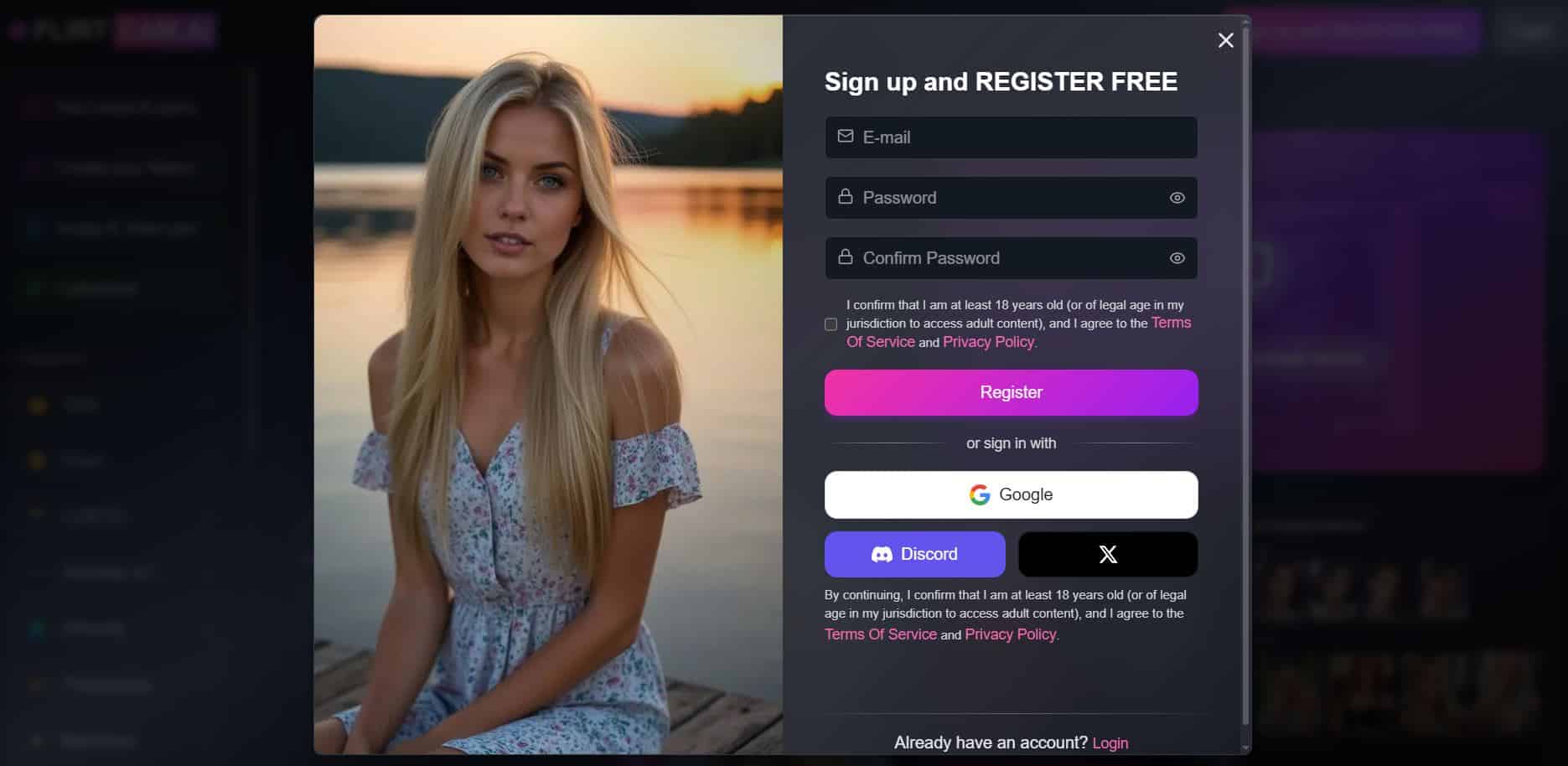 Create Flirtcam AI account