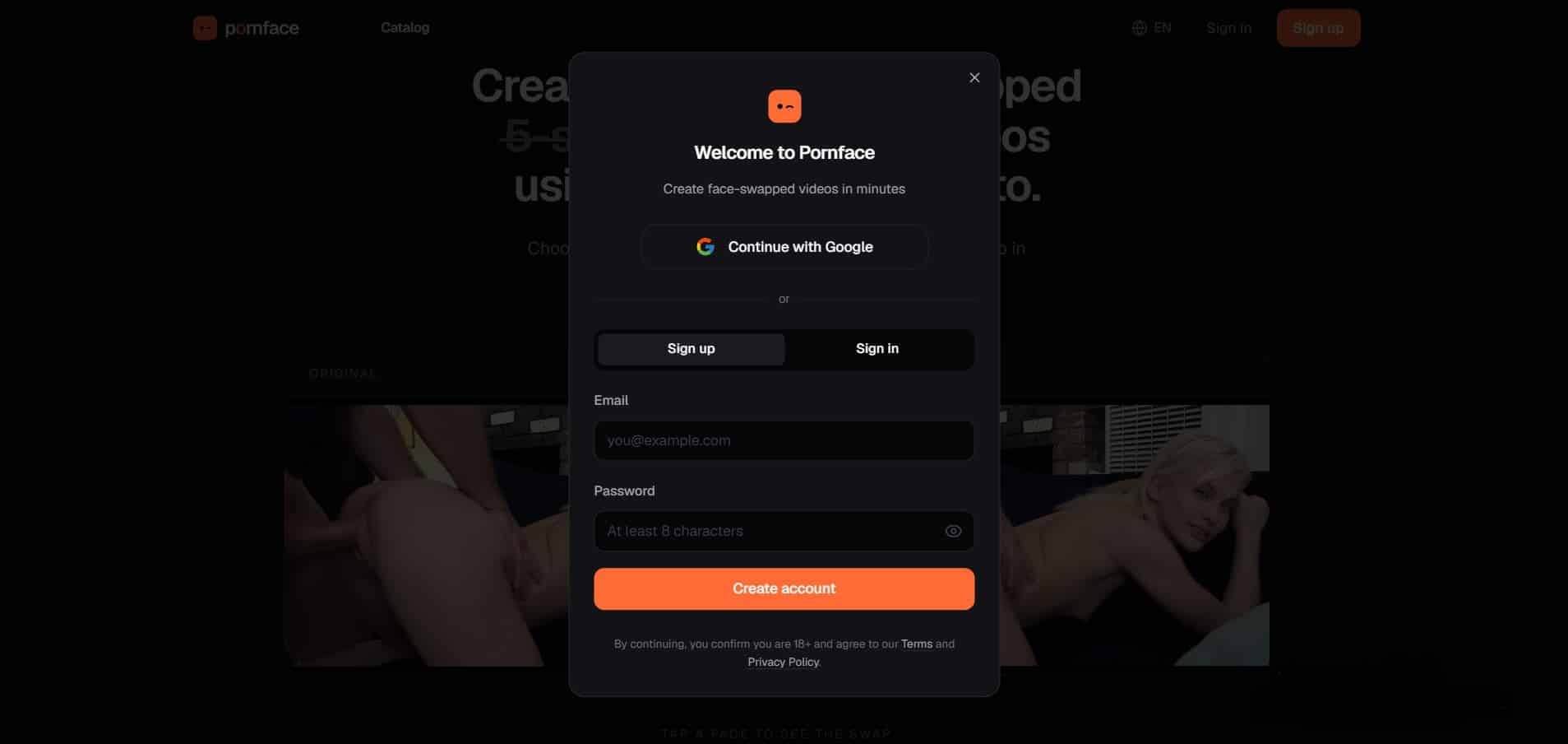 Create Pornface App account