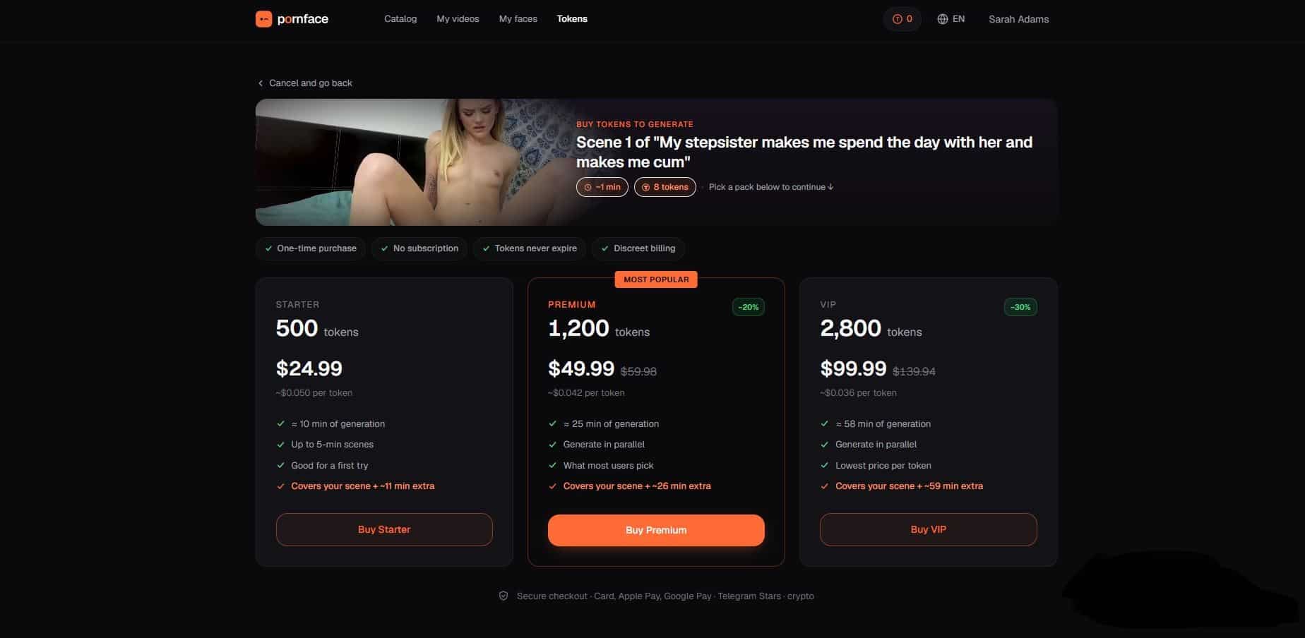Pornface App pricing