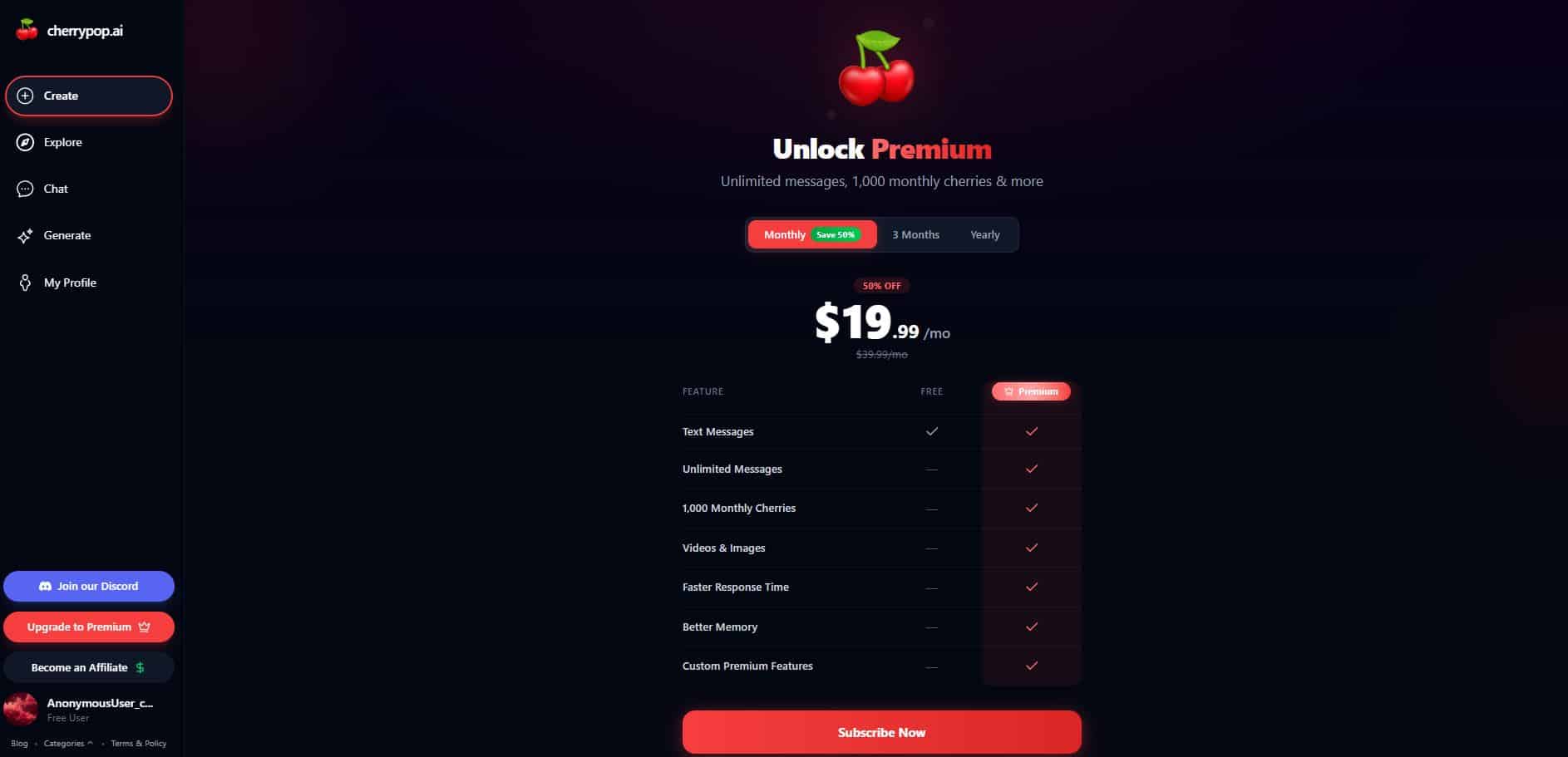 Cherrypop AI pricing
