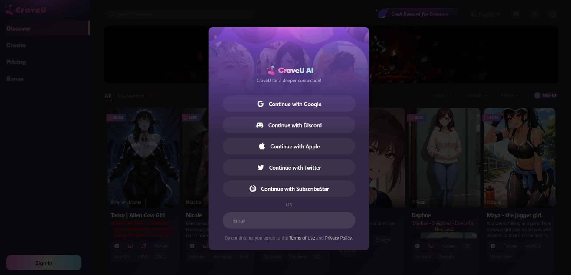 Create CraveU AI account