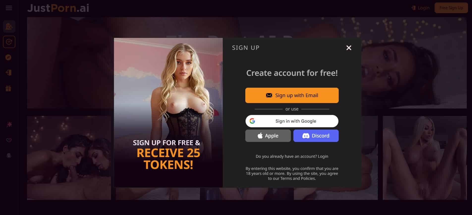 Create JustPorn.ai account