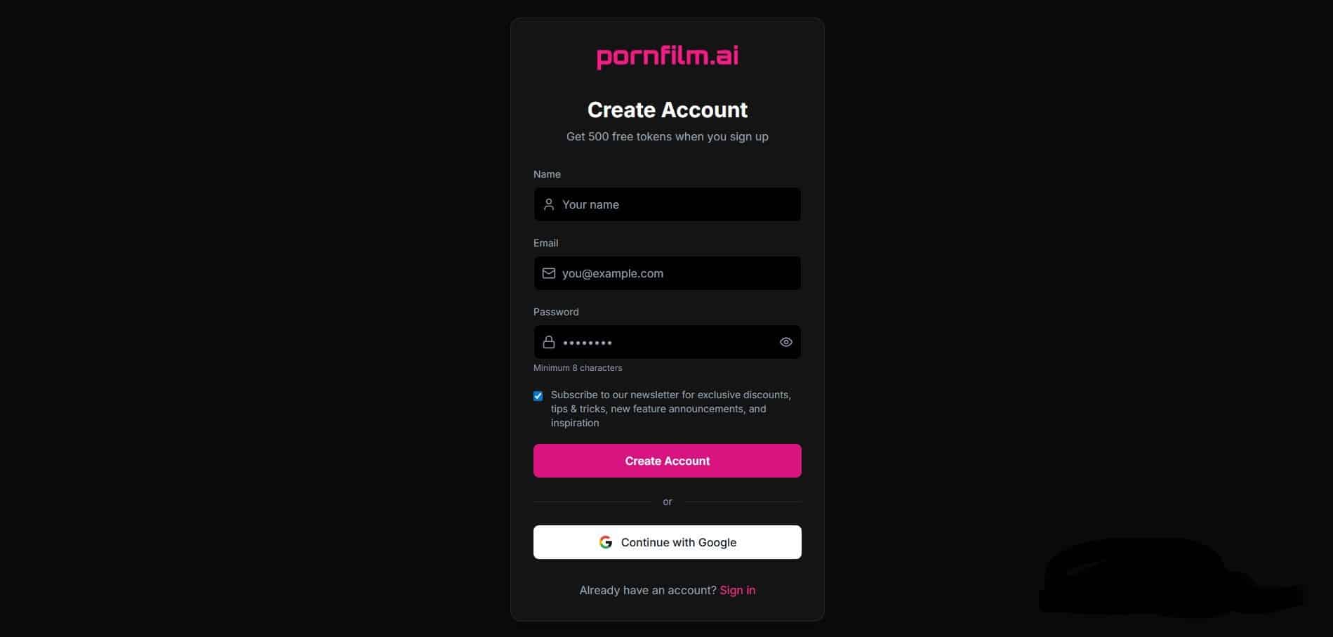 Create Pornfilm AI account