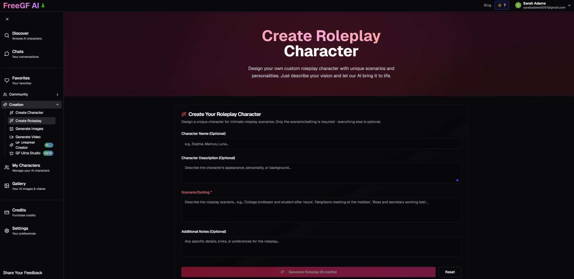 Create roleplay character
