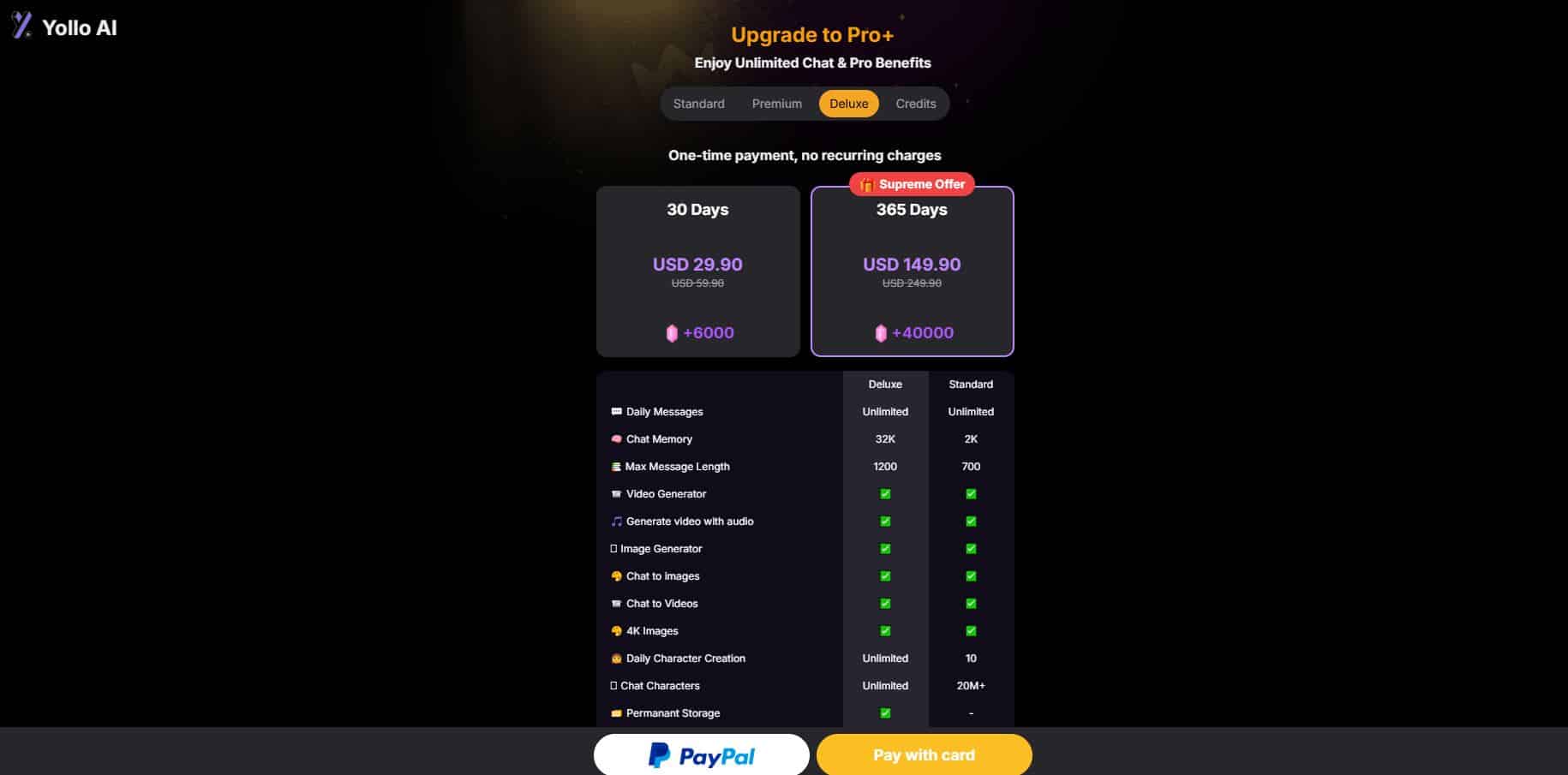 Deluxe pricing