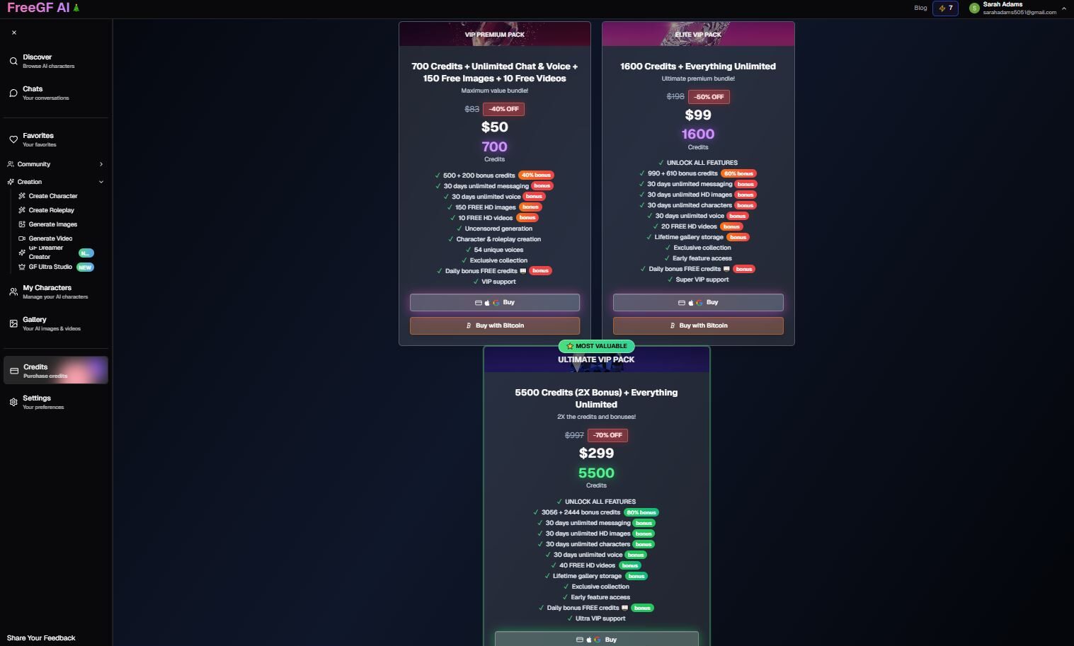FreeGF AI pricing