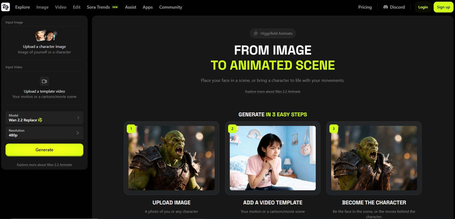 Higgsfield.AI animate tool