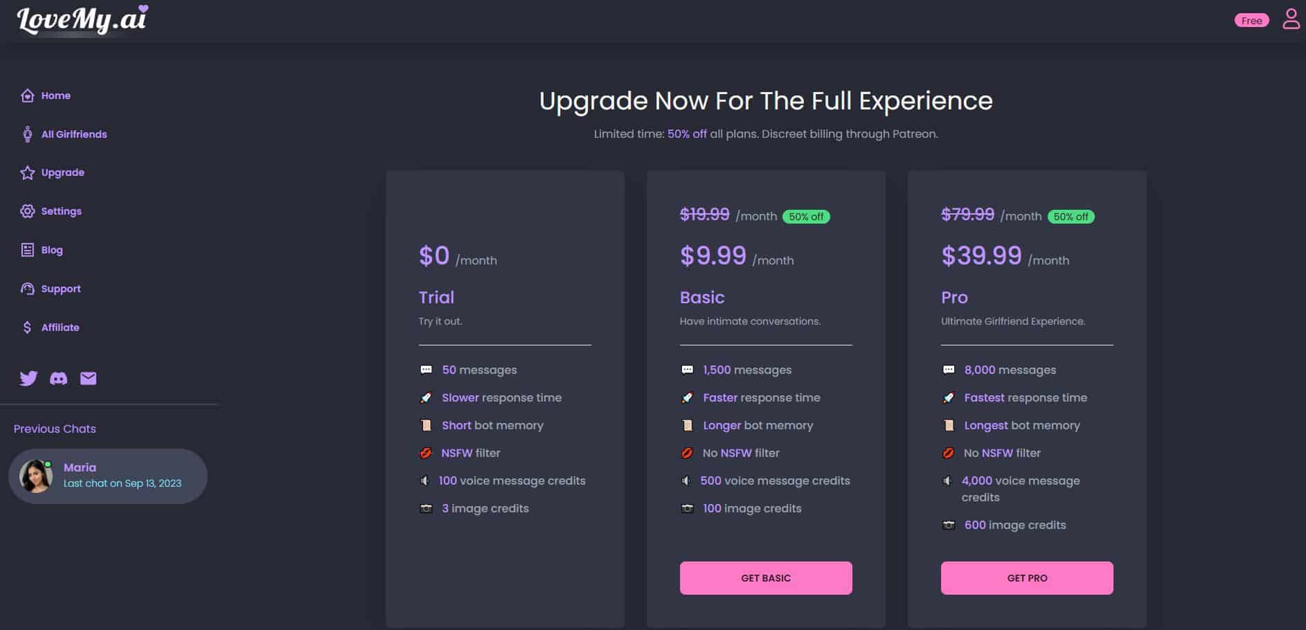 LoveMy AI pricing