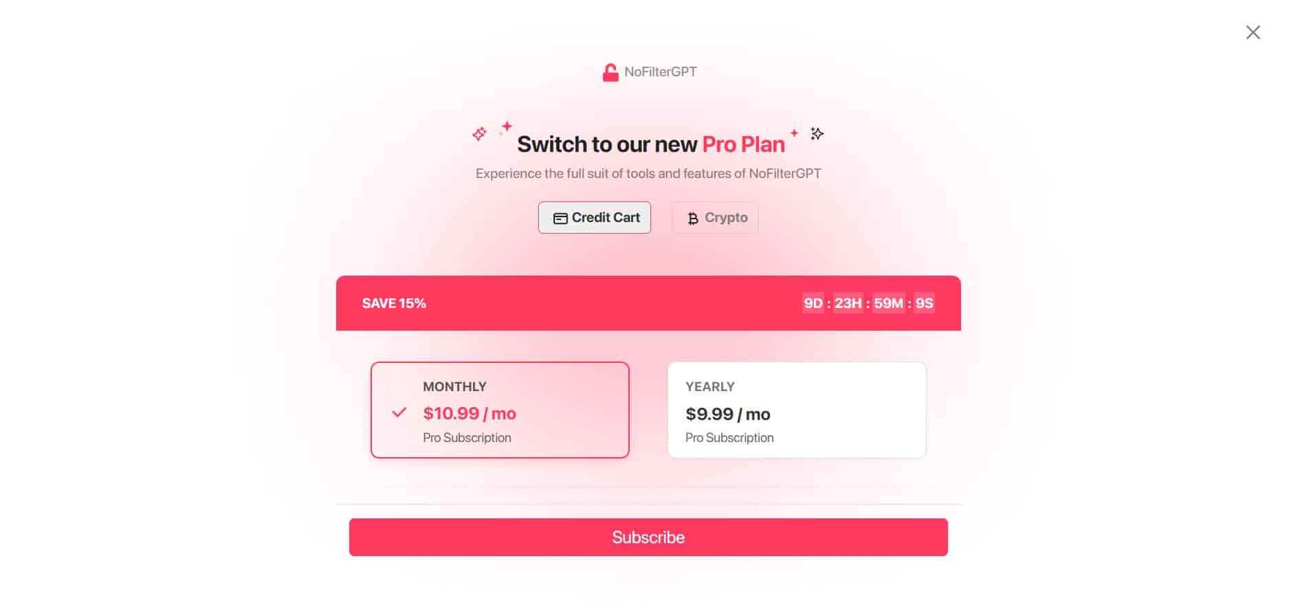 NoFilterGPT pricing