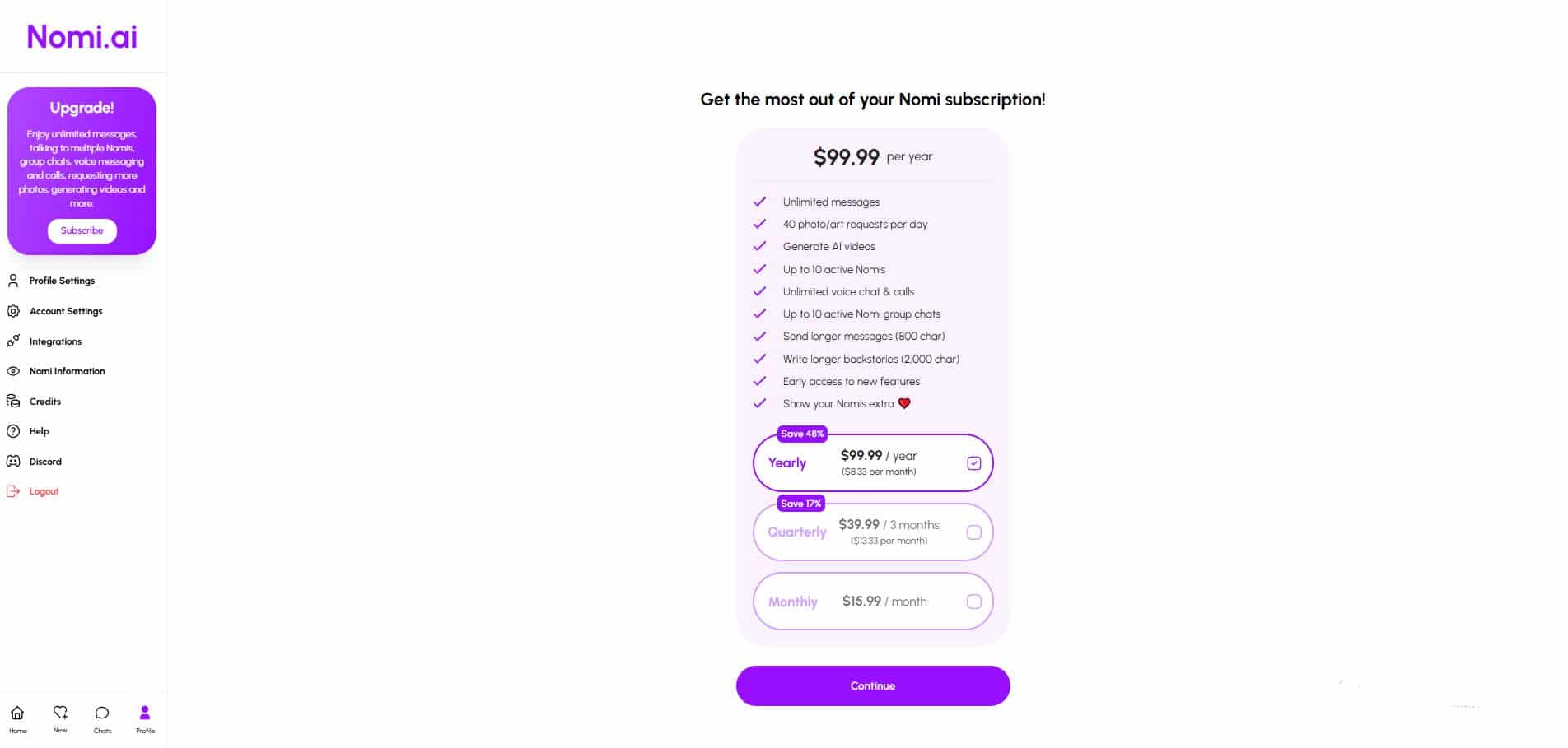 Nomi.AI pricing