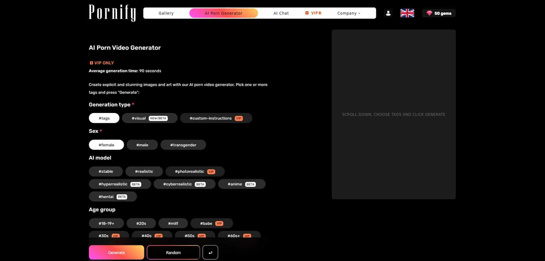 Pornify AI porn video generator