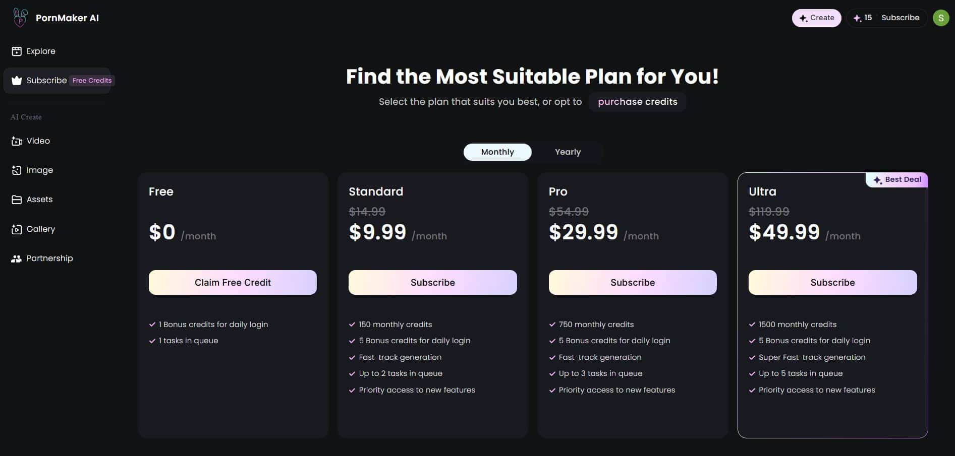 Pornmaker AI pricing