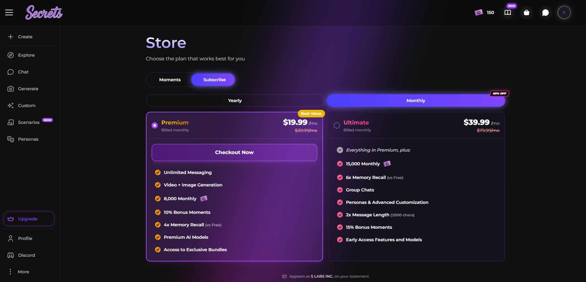 Secrets AI pricing