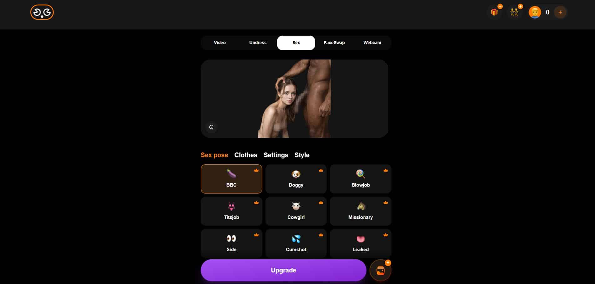 Undress App sex pose creation