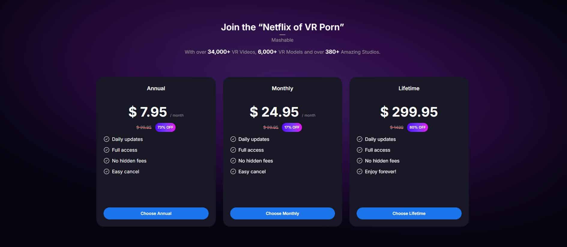 VR Porn pricing