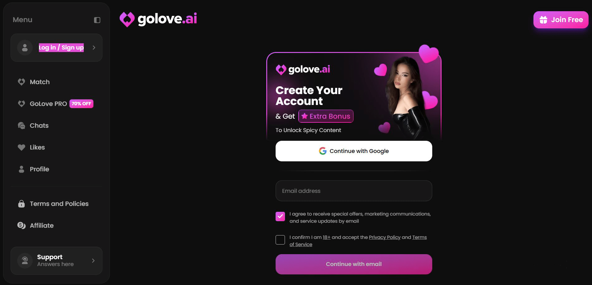Create GoLove account