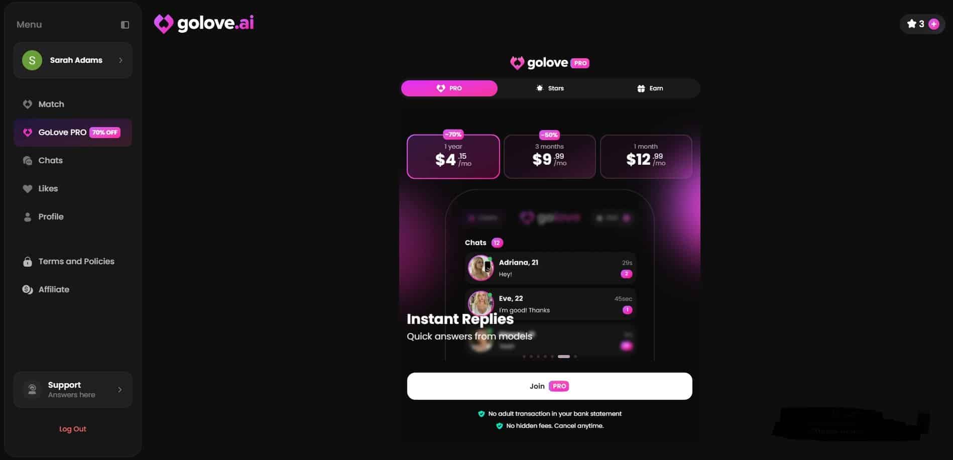 GoLove pricing