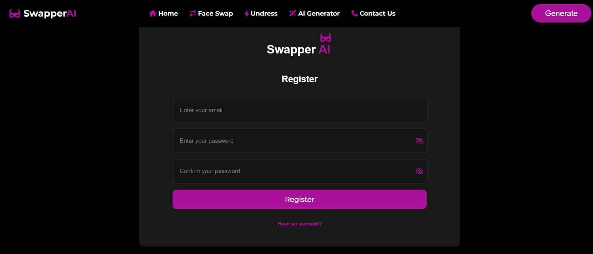 SwapperAI Register page