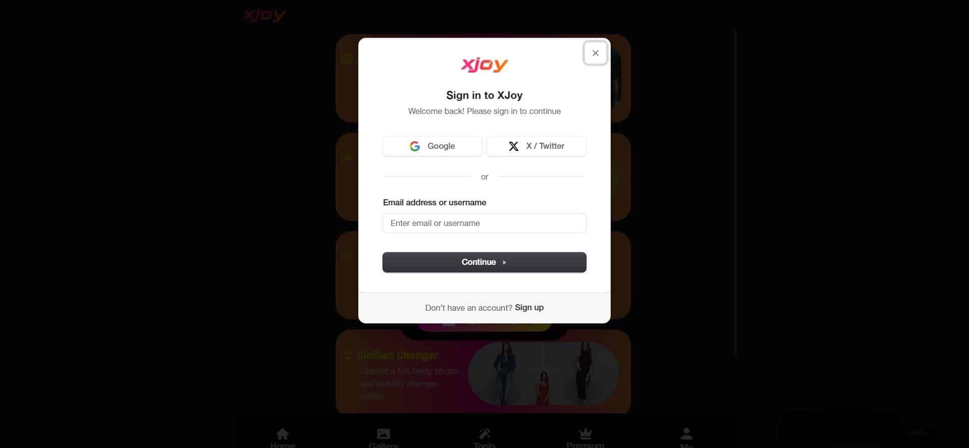 Xjoy AI Create account