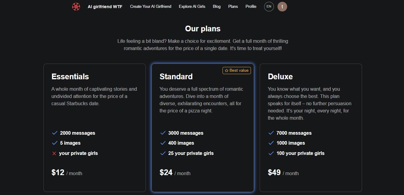 AI Girlfriend WTF pricing