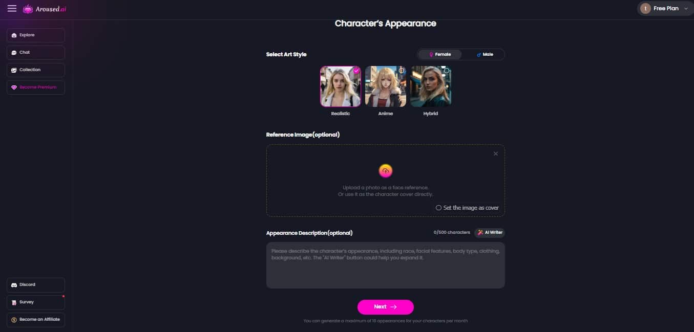 Aroused AI character appearance