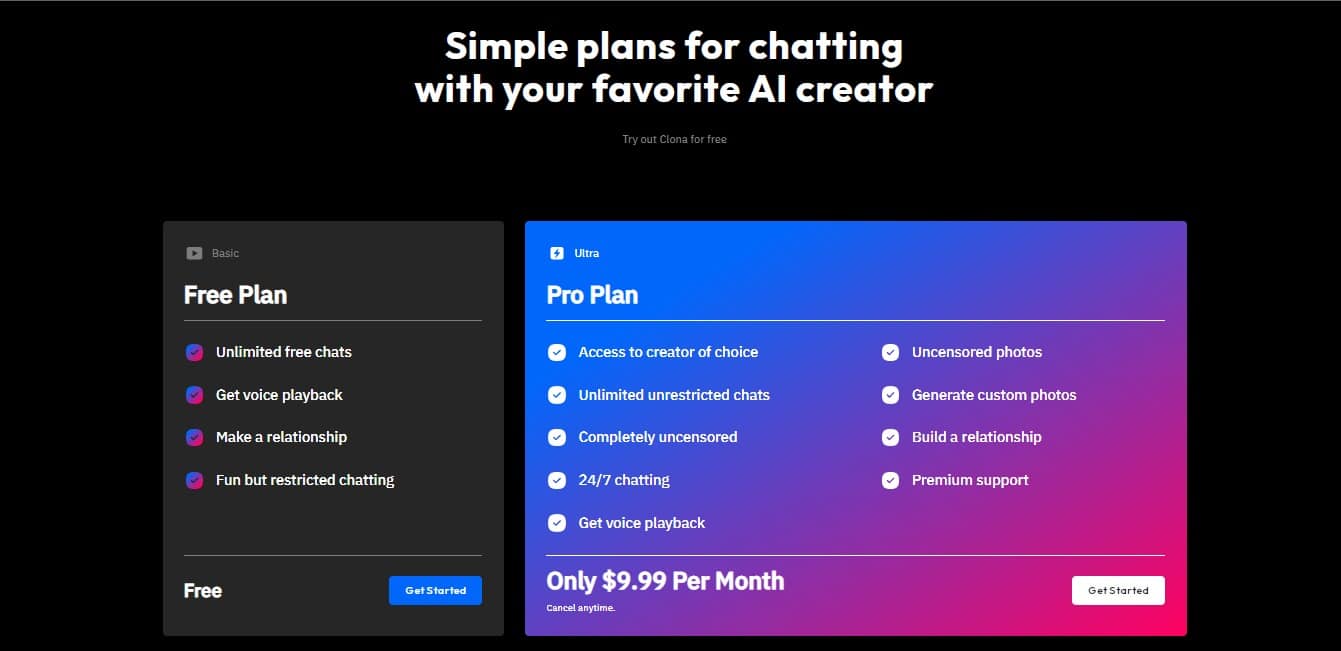 Clona AI pricing