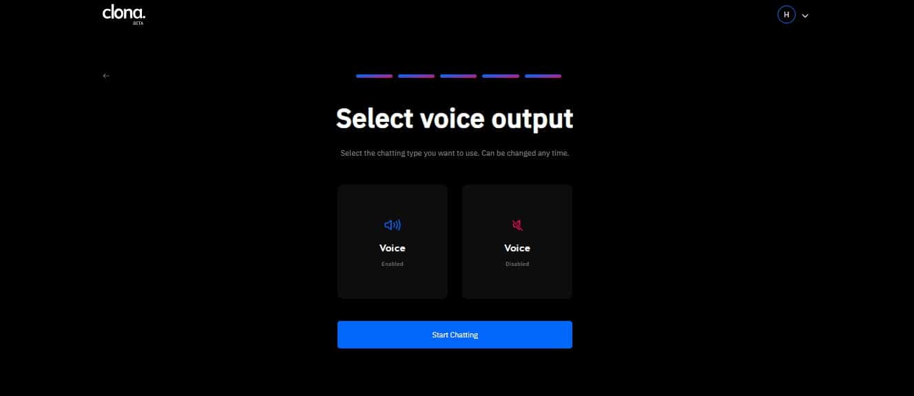 Clona AI user interface