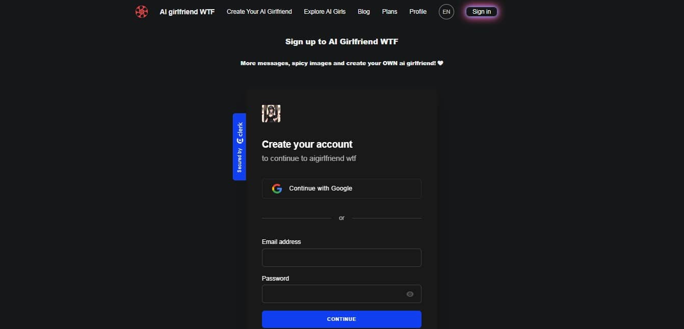 Create AI Girlfriend WTF account
