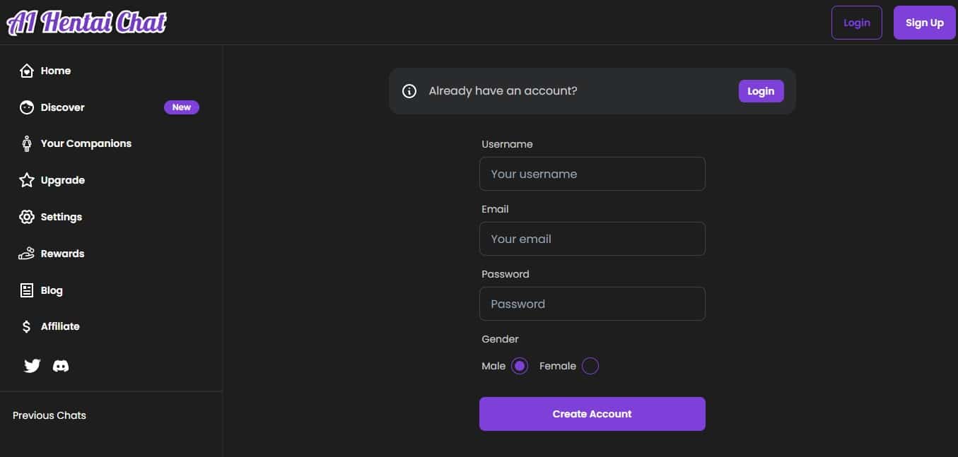 Create AI Hentai Chat account