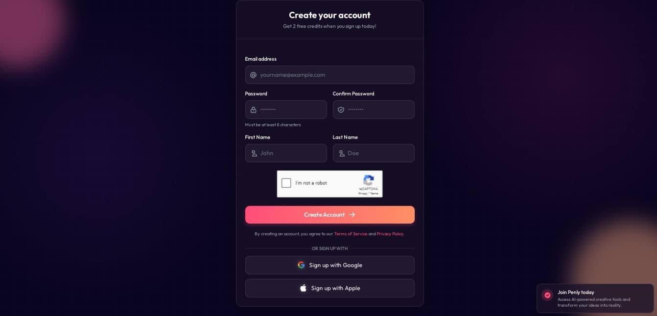Create Aipenly account