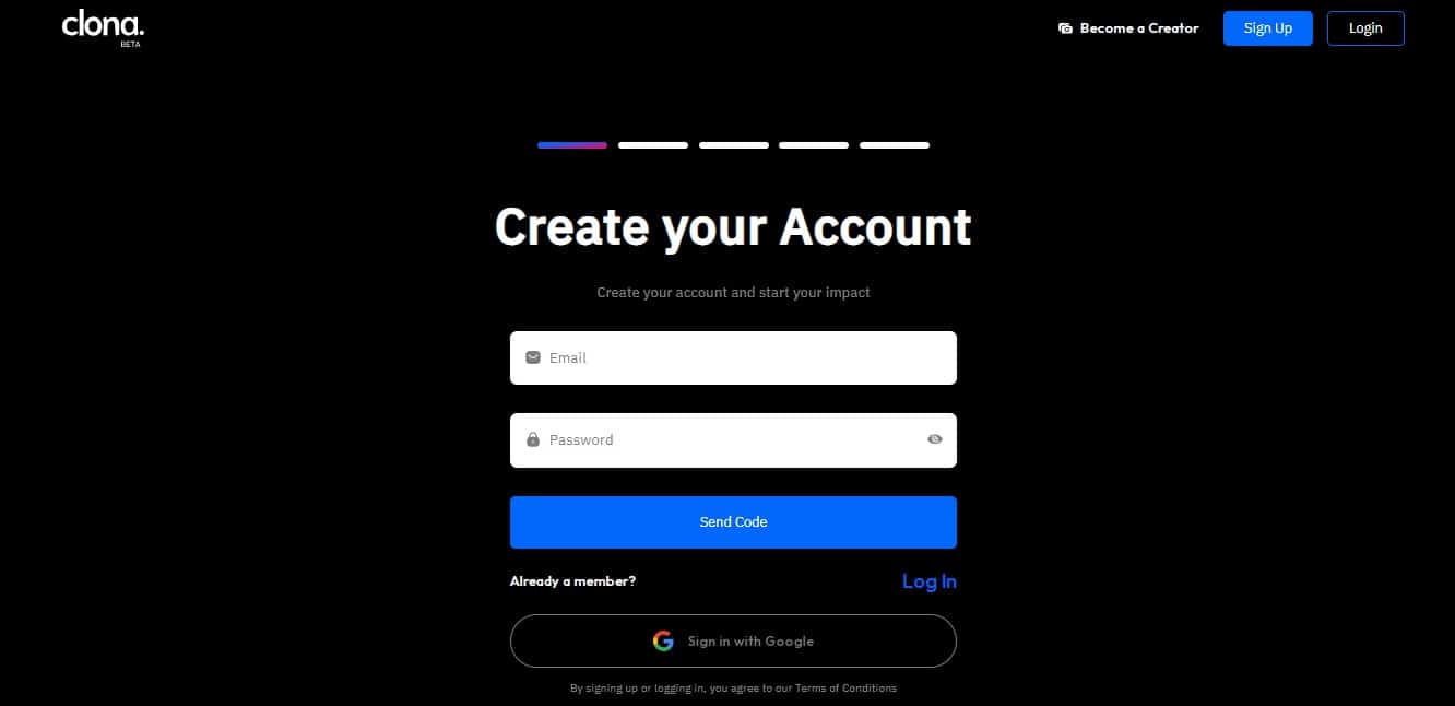 Create Clona AI Account