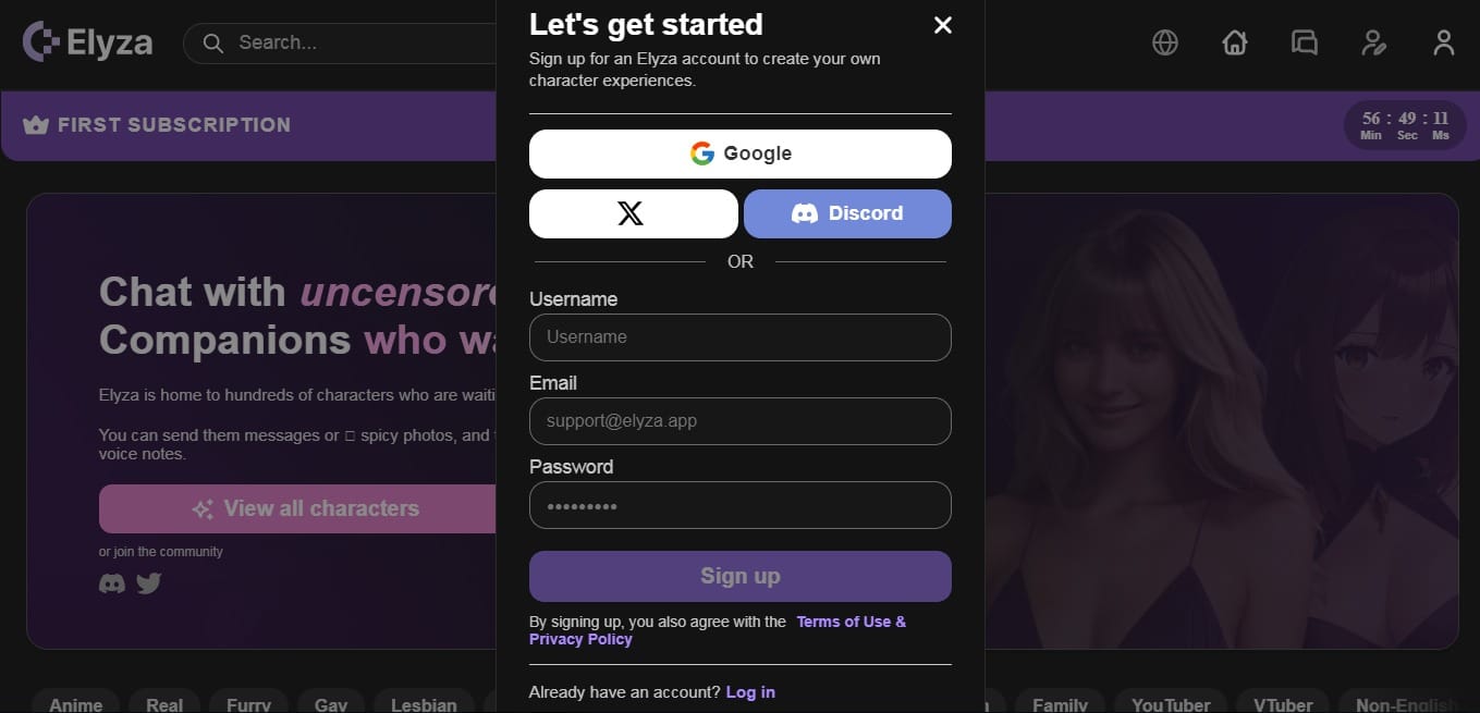 Create Elyza account