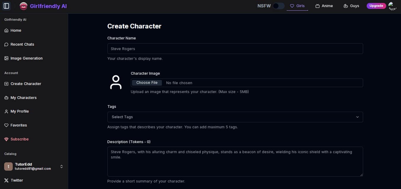 Create Girlfriendly AI character