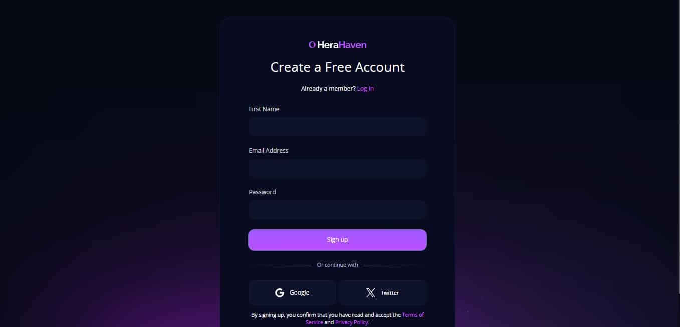 Create HeraHaven account