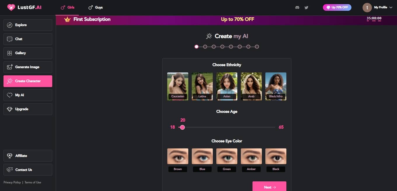 Create LustGF AI characters