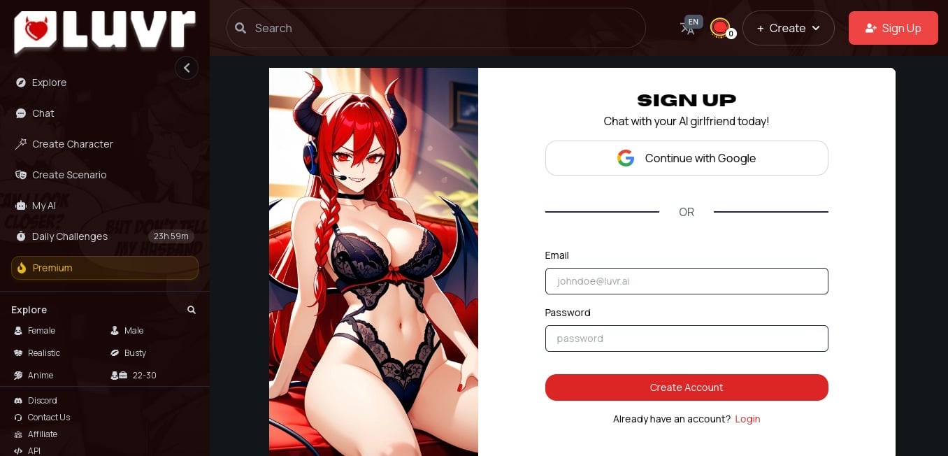 Create Luvr AI account