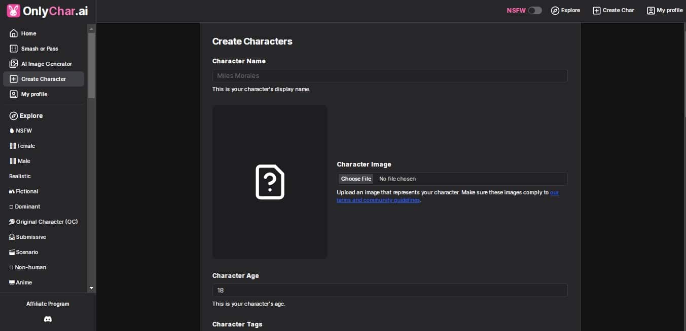Create OnlyChar anime characters