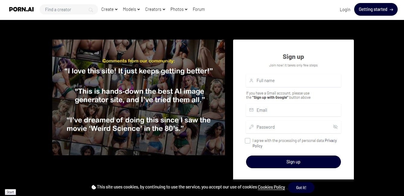 Create Porn.ai account