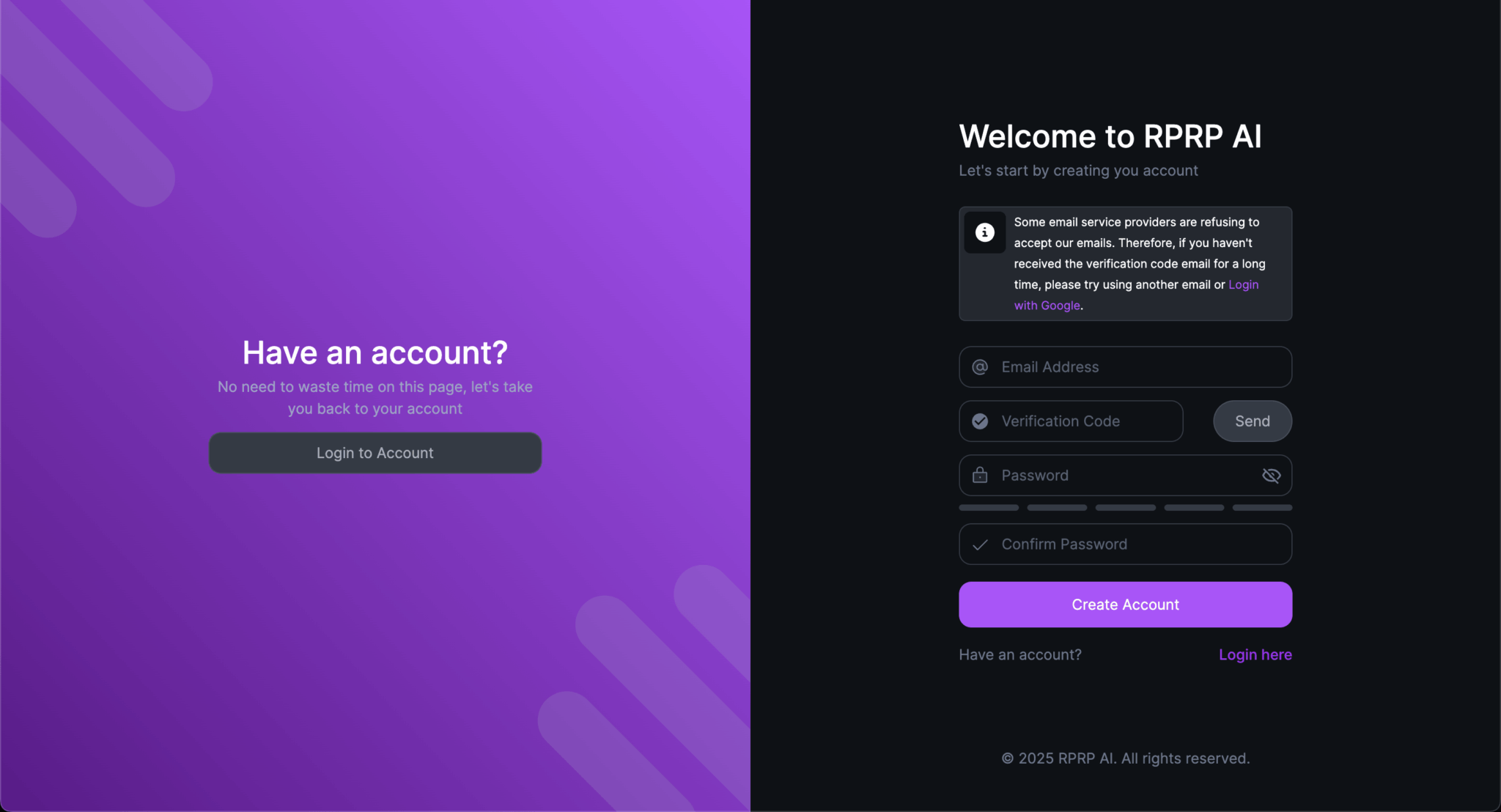 Create RPRP AI account