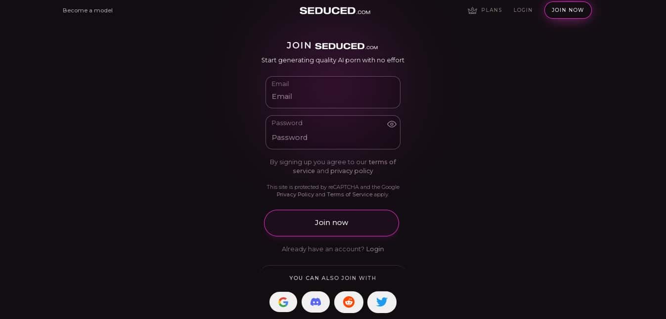 Create Seduced AI account