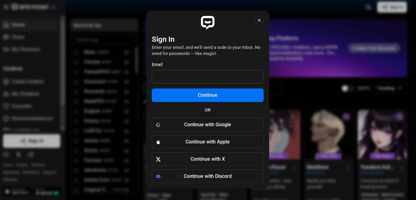 Create SpicyChat account