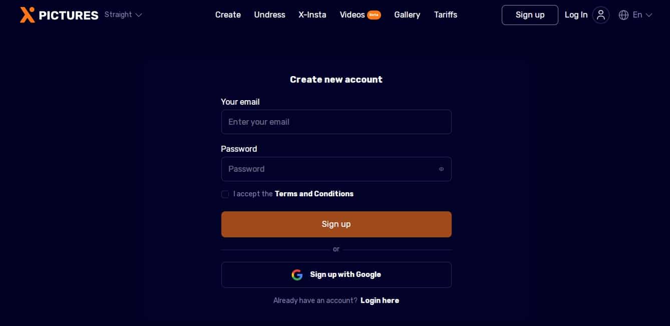 Create account Xpictures