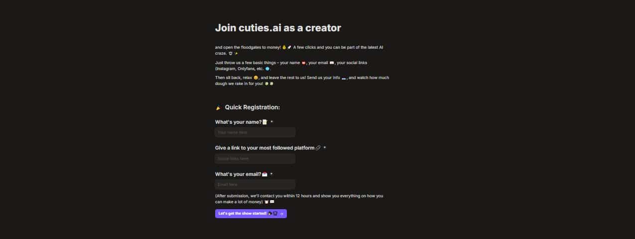 Create account on Cuties AI