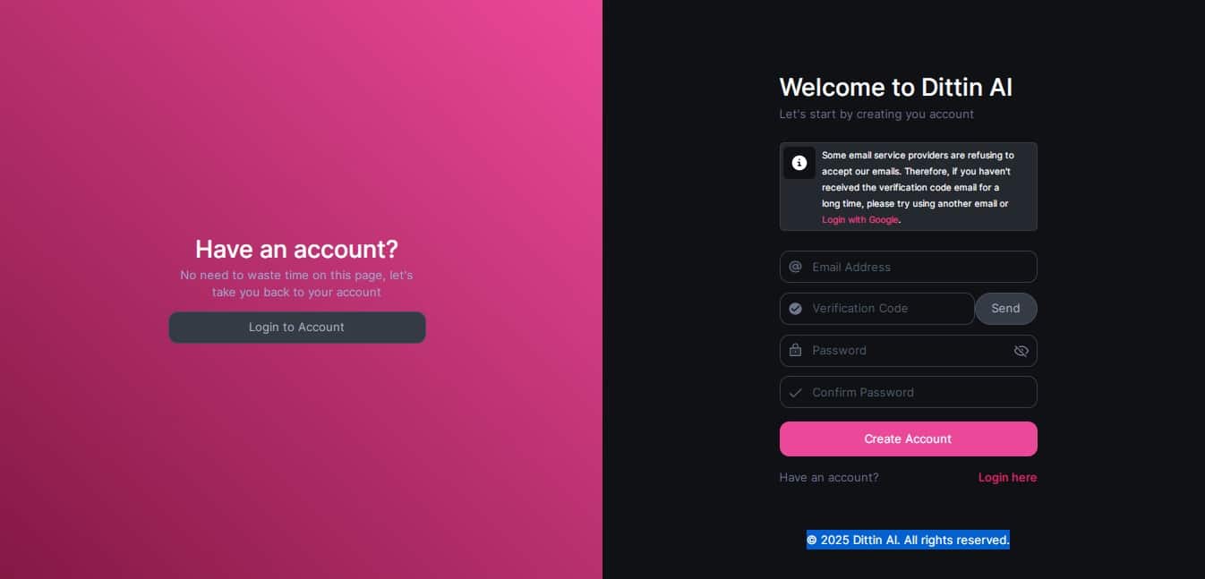 Create account on Dittin AI