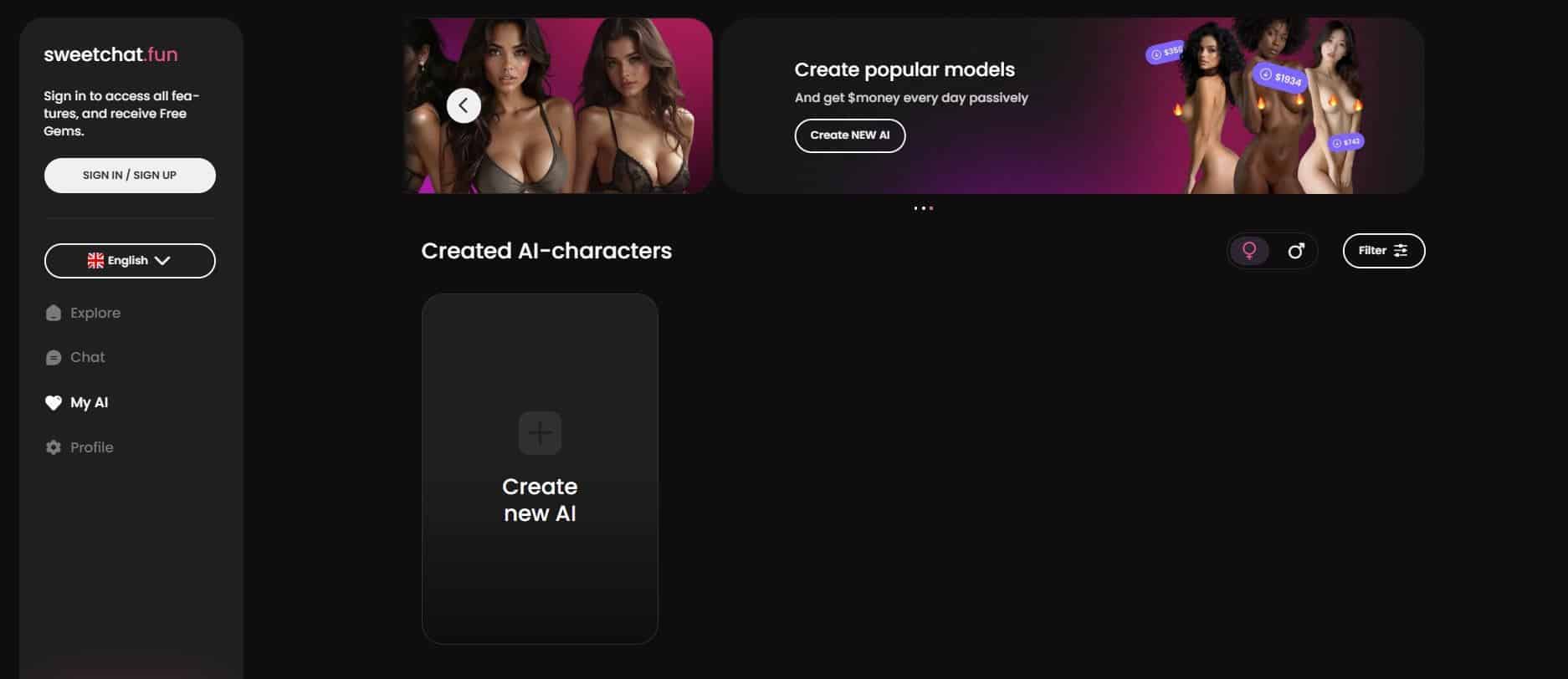 Create character using SweetChat