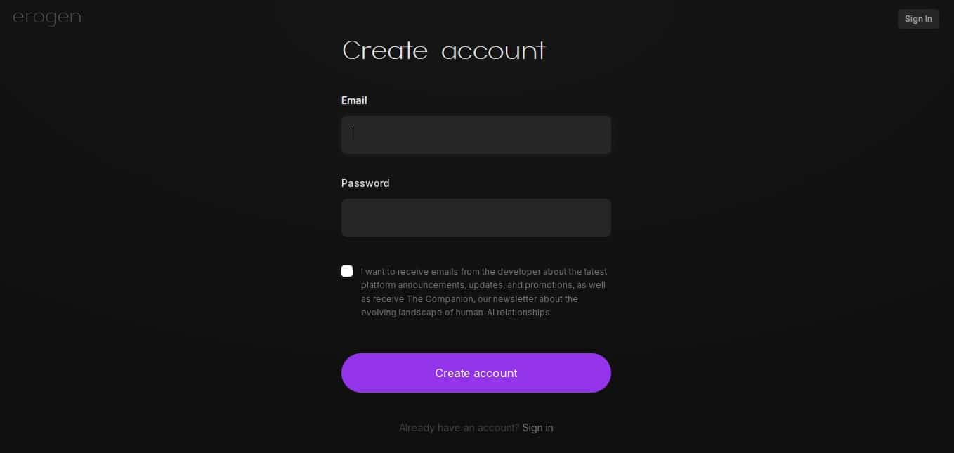 Create Erogen account