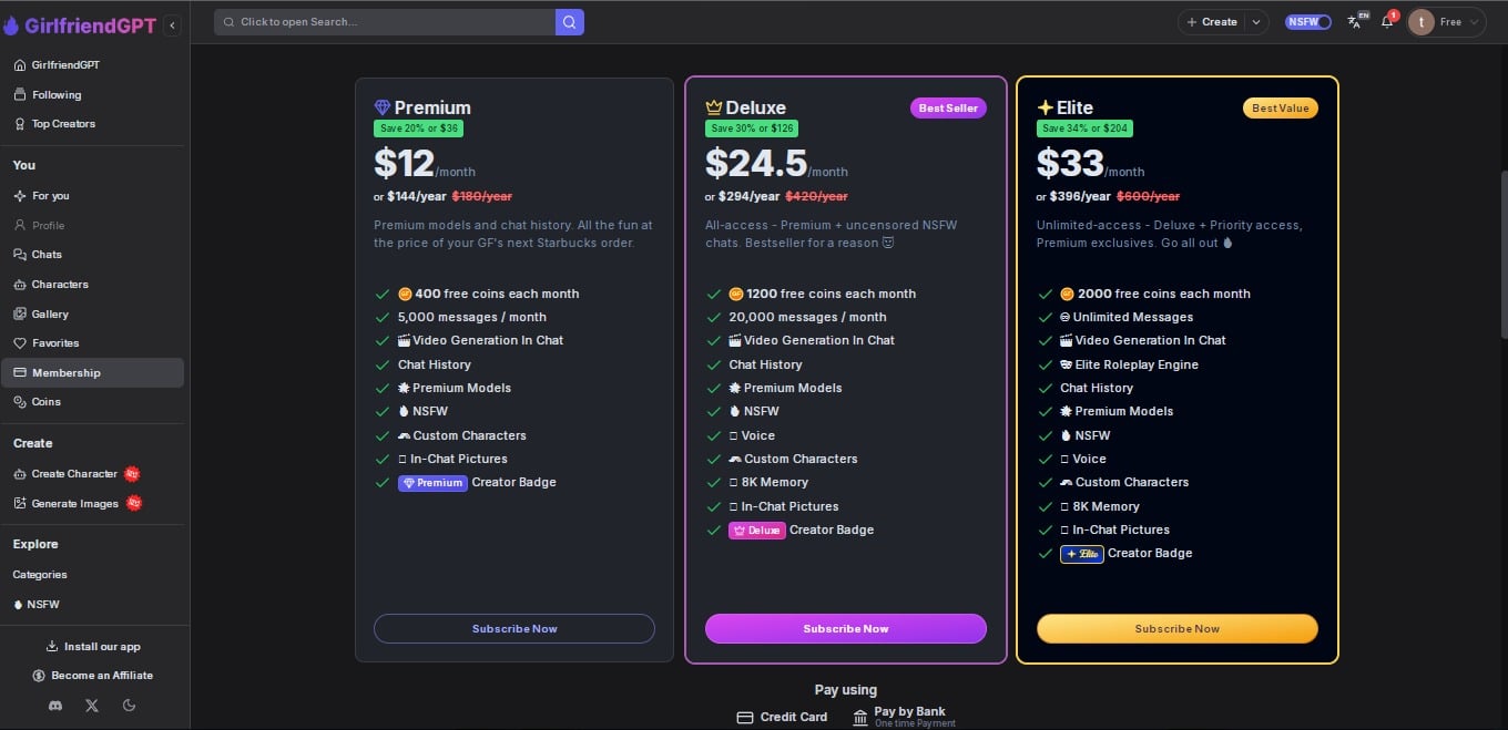 GPTGirlfriend Pricing