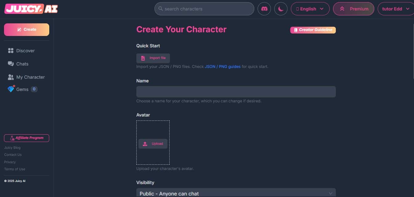 Generate Juicy AI character