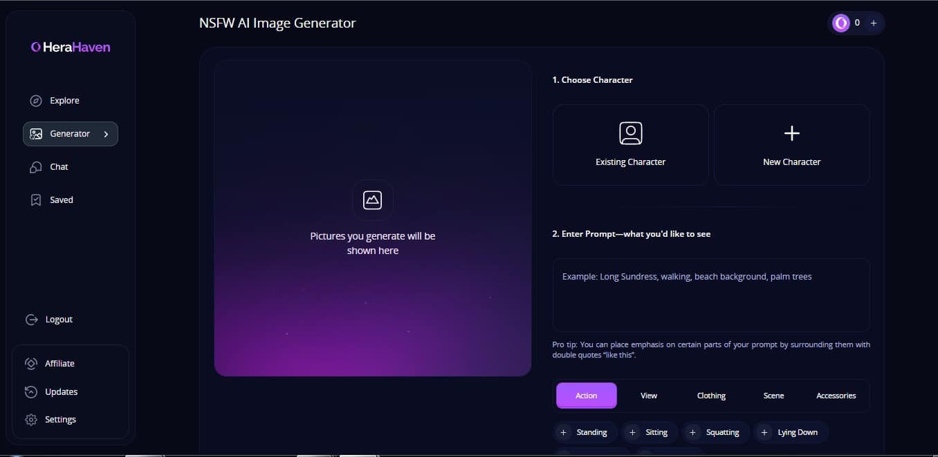 Generate NSFW images on HeraHaven