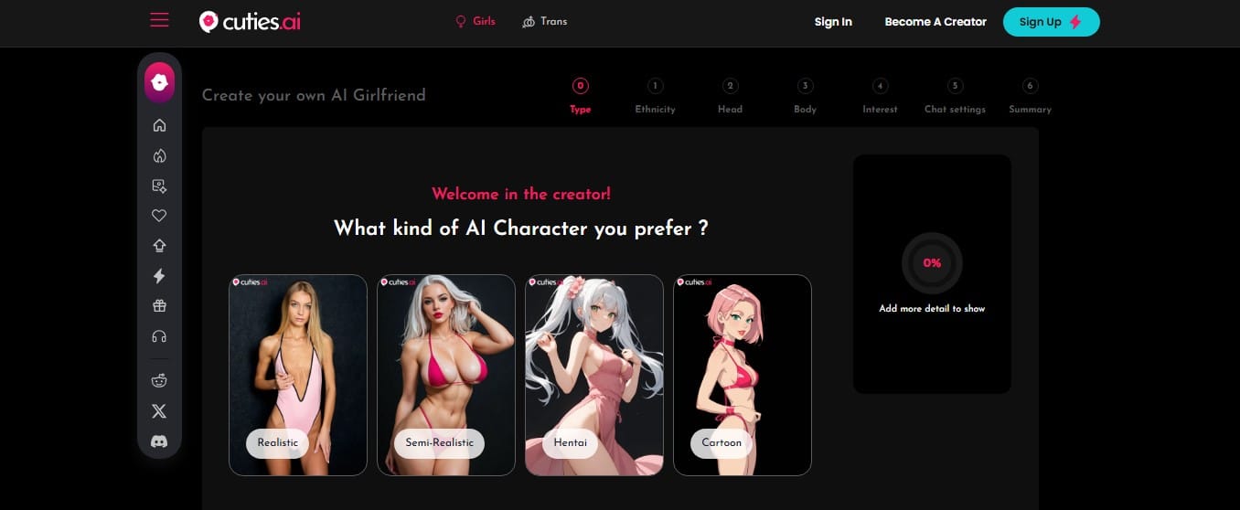 Generate NSFW images with Cuties AI